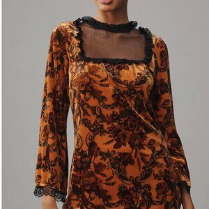Maeve Long-Sleeve Mesh Velvet Mini Dress